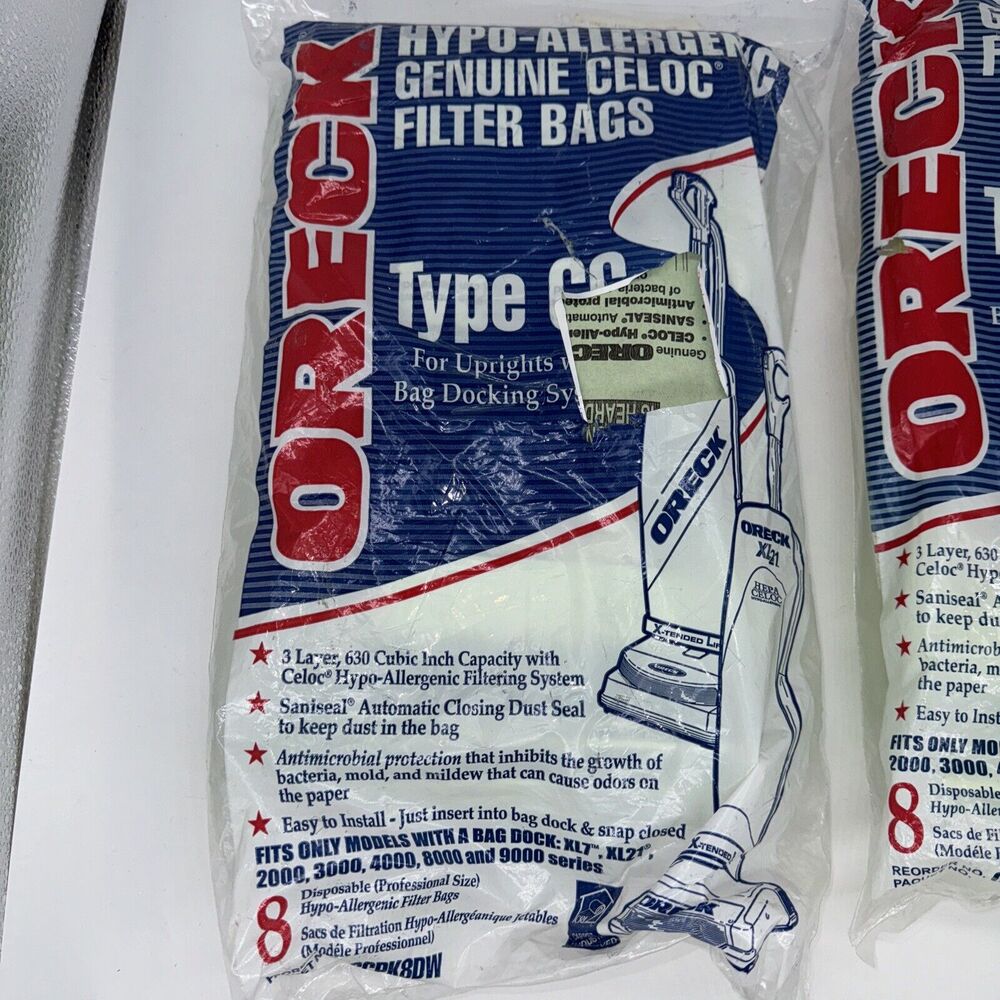 2 Packs of 8 Genuine Oreck CCPK8DW‎ Hypo-Allergenic Type CC Vacuum Cleaner Bags